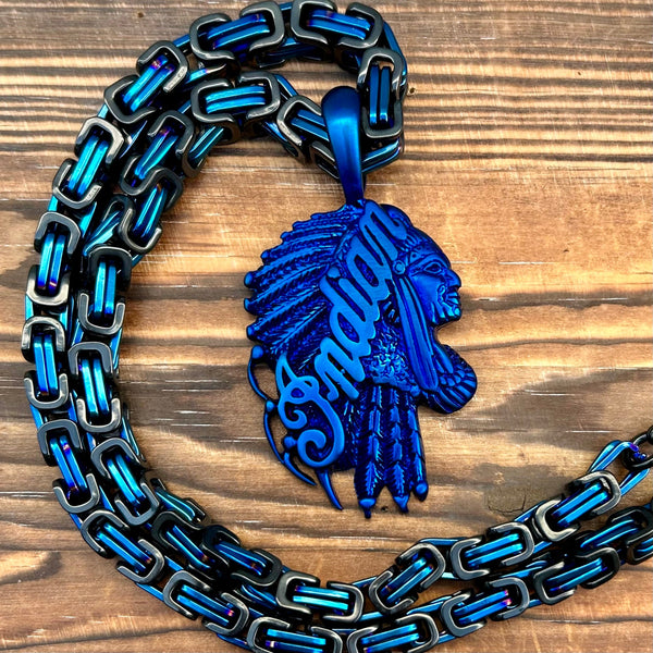 Sanity Jewelry Necklace 22” Black & Blue Indian Pendant Large - Blue - Necklace (696)