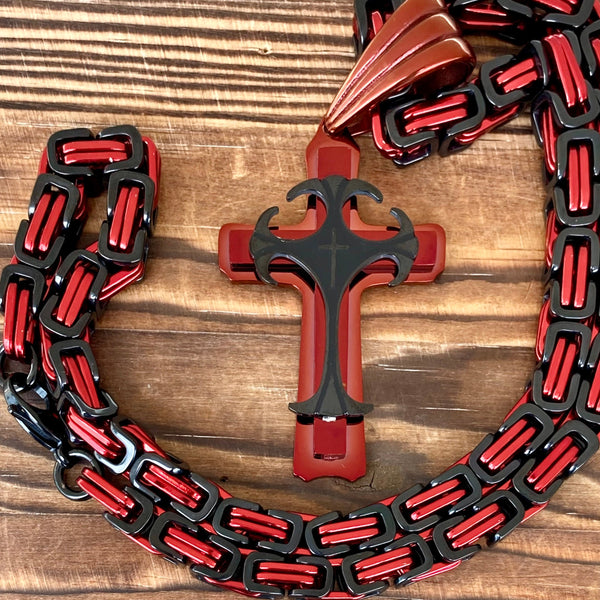 Sanity Jewelry Necklace 22” Black & Red "Sanity's Combo" - Cross - Risen Cross Red & Black Pendant - Necklace (827)