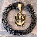 Sanity Jewelry Necklace 22” Black US Navy 1 Star - Gold - Pendant - Necklace (864)