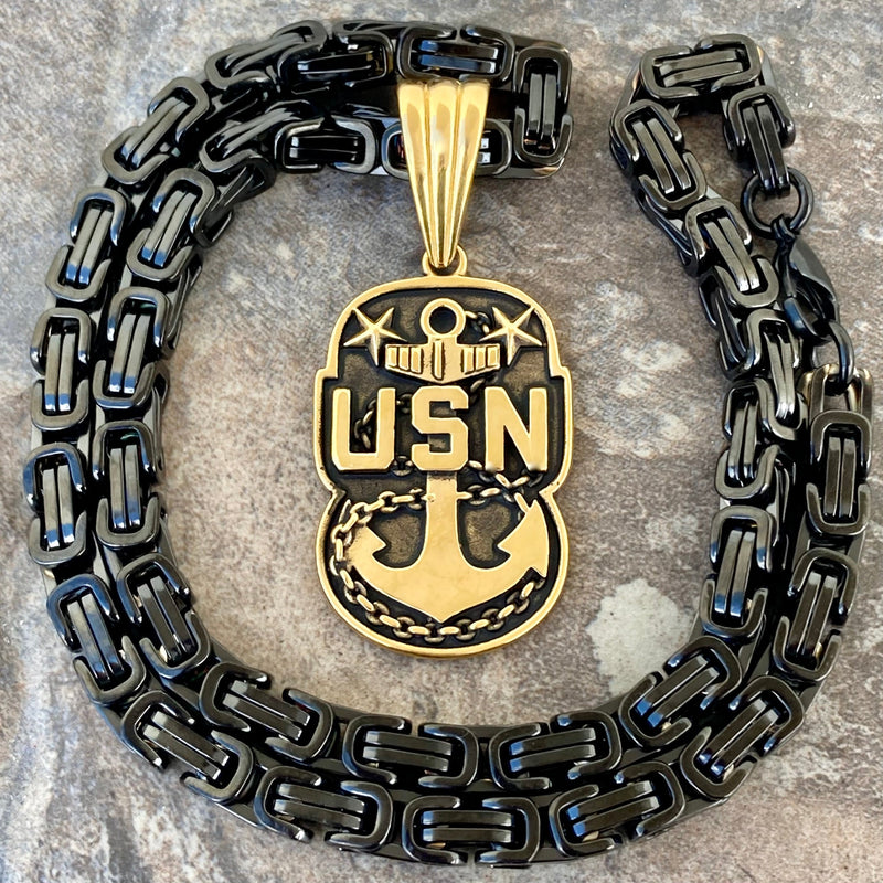 Sanity Jewelry Necklace 22” Black US Navy 2 Star - Gold - Pendant - Necklace (865)