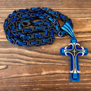 Sanity Jewelry Necklace 22” Blue & Black "Sanity's Combo" - Cross - Risen Cross Blue & Silver Pendant - Necklace (824)
