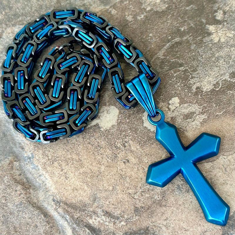 Sanity Jewelry Necklace 22” Blue & Black Sanity's Favorite Cross - Blue - Pendant - Necklace (818)