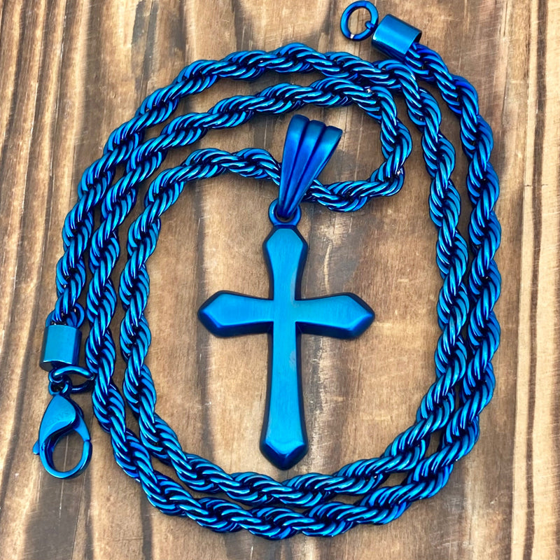 Sanity Jewelry Necklace 22” Blue Sanity's Favorite Cross Small - Blue - Pendant - Necklace - 860C