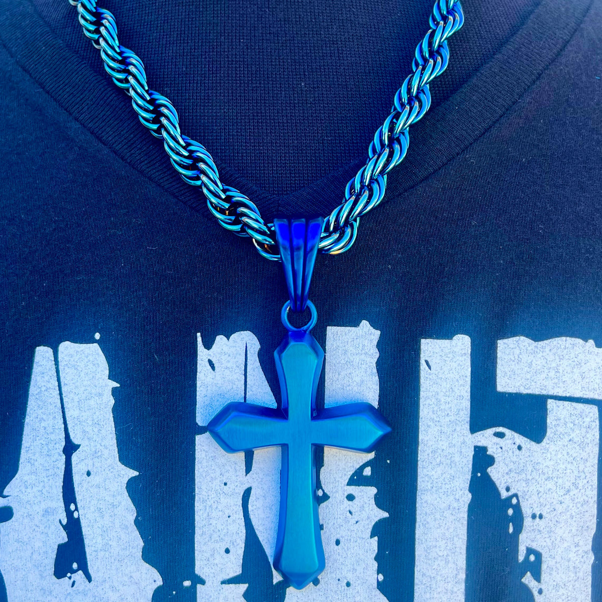 夏✨️✨️Cool ネックレスꕤ︎︎·͜· Sanity's Favorite Cross Large - Blue - Pendant - Necklace - 818C