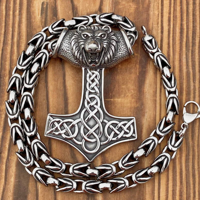 Sanity Jewelry Necklace 22 inches Viking Hammer Pendant - Large Lion - Necklace (240)