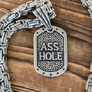 Sanity Jewelry Necklace 22” Silver Dog Tag - Asshole - Pendant - Necklace (479)