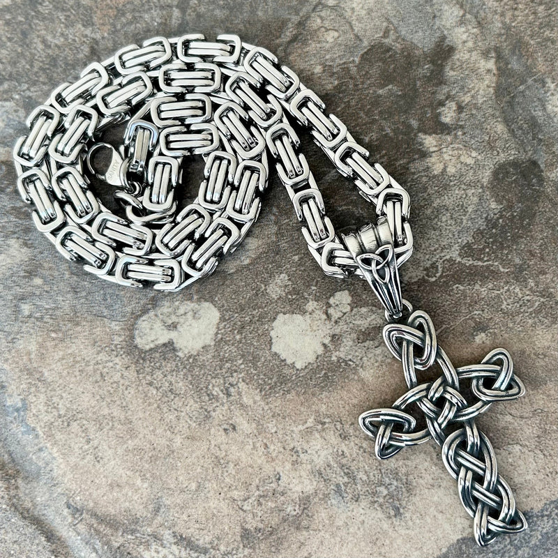 Sanity Jewelry Necklace 22” Silver Large Celtic Cross Pendant - Necklace (804)