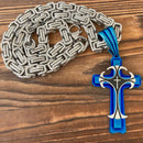 Sanity Jewelry Necklace 22” Silver "Sanity's Combo" - Cross - Risen Cross Blue & Silver Pendant - Necklace (824)