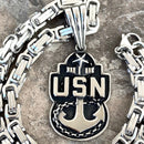Sanity Jewelry Necklace 22” Silver US Navy 1 Star - Polished - Pendant - Necklace (861)