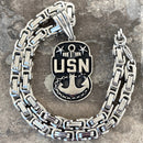 Sanity Jewelry Necklace 22” Silver US Navy 2 Star - Polished - Pendant - Necklace (862)