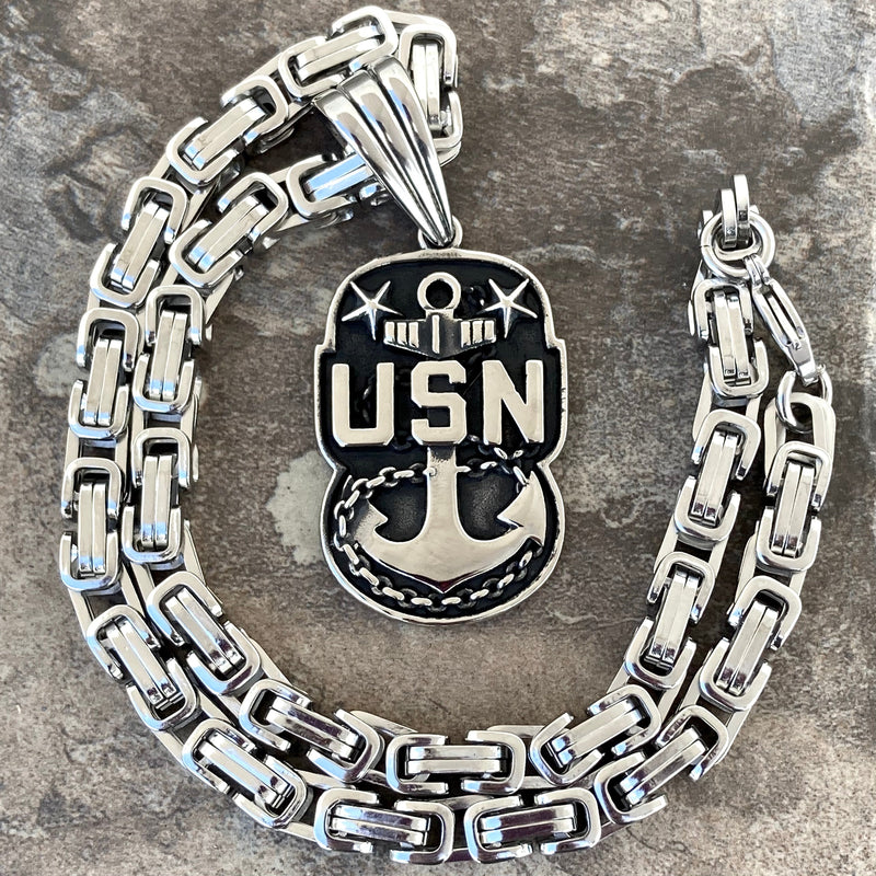Sanity Jewelry Necklace 22” Silver US Navy 2 Star - Polished - Pendant - Necklace (862)