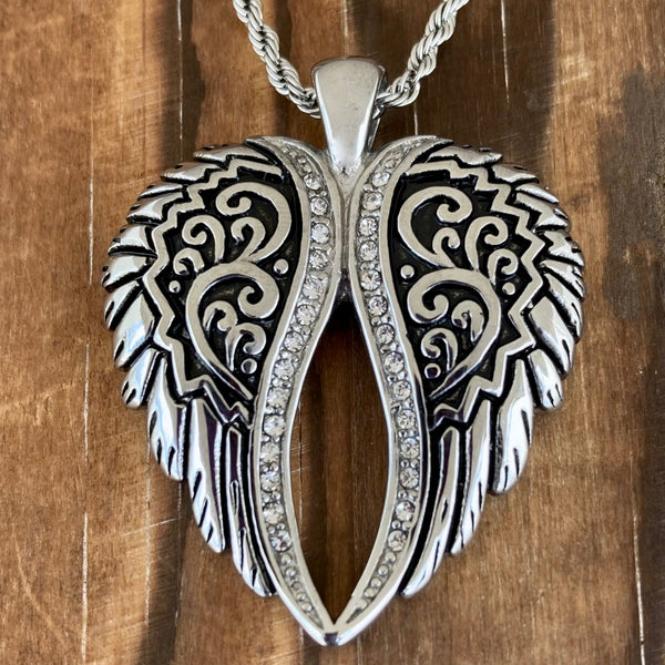 Sanity Jewelry Necklace Angel Heart Wings Pendant - Silver Bling Wings - Custom - Rope Necklace - LAP036