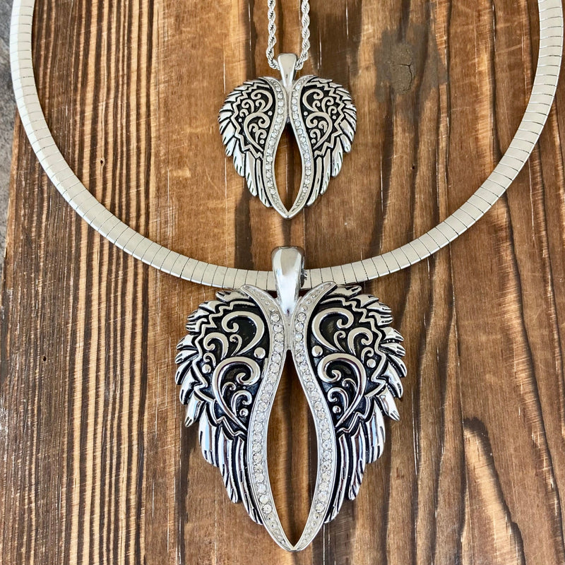 Sanity Jewelry Necklace Angel Heart Wings Pendant - Silver Bling Wings - Custom - Rope Necklace - LAP036