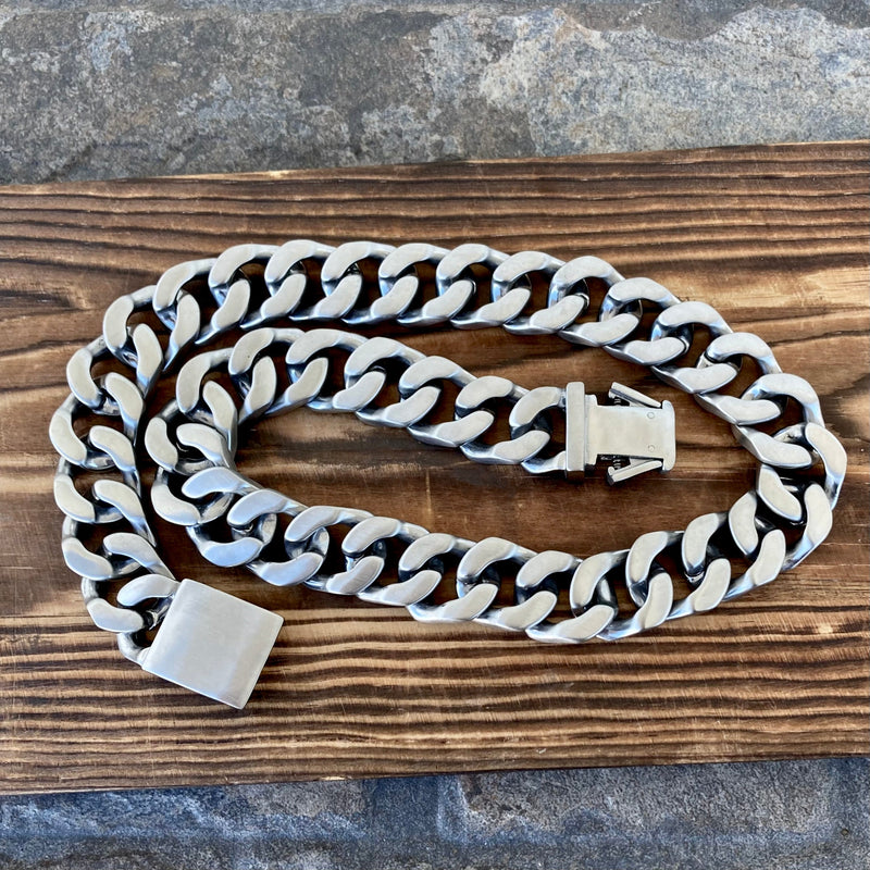 Sanity Jewelry Necklace Bagger Necklace - "EASY BIKER" - Brushed Cuban Link - 3/4 Inch wide CEB2
