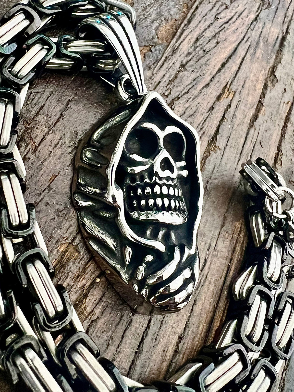 Collana Uomo Con Ciondolo Teschio E Falce, Stile Gotico E Vintage, In Acciaio Inox, Regalo Perfetto.