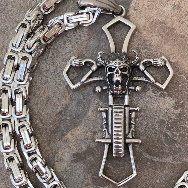 Sanity Jewelry Necklace Cross - Old School Valhalla Skull Pendant - Necklace (855)