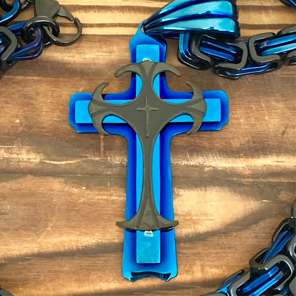 Sanity Jewelry Necklace Cross - Risen Cross Blue & Black Pendant - Necklace - PEN821