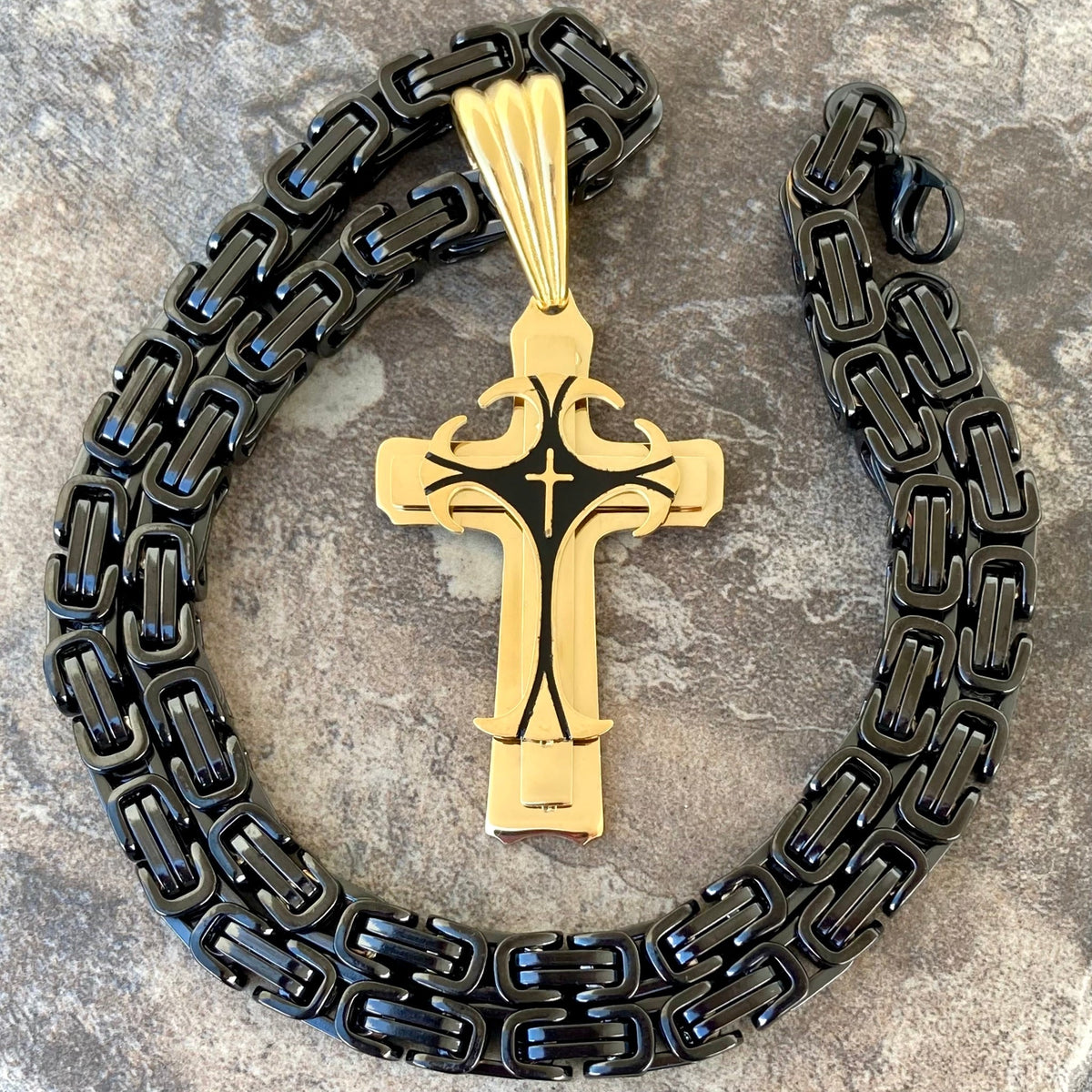 SHRINE クロスネックレス - CROSS NECKLACE - GOLD Cross - Risen Cross Gold Pendant - Necklace - PEN832