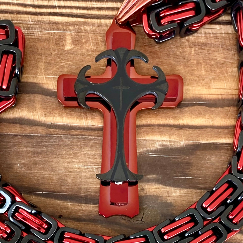 Sanity Jewelry Necklace Cross - Risen Cross Red & Black Pendant - Necklace - PEN827