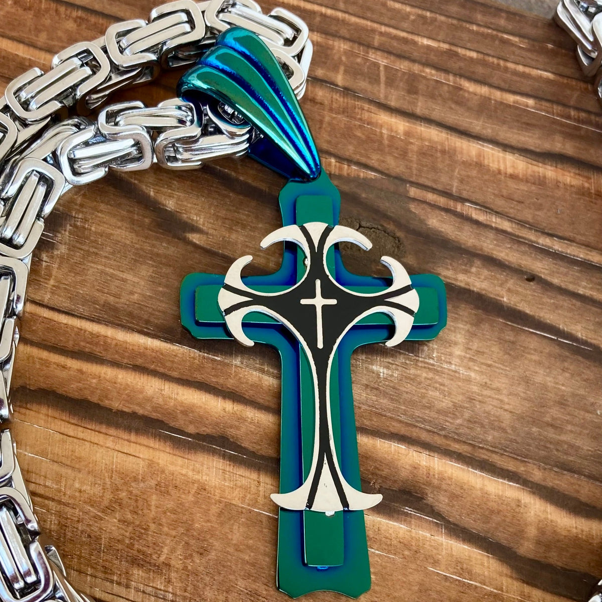 Cross - Risen Cross Silver & Turquoise - Pendant Only - SLC831 CLEARAN