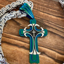 Sanity Jewelry Necklace Cross - Risen Cross Turquoise & Silver Pendant - Necklace (831)