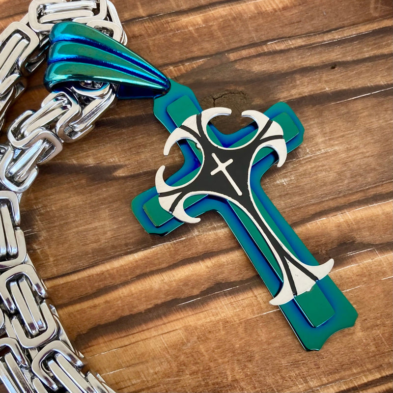 Sanity Jewelry Necklace Cross - Risen Cross Turquoise & Silver Pendant - Necklace (831)