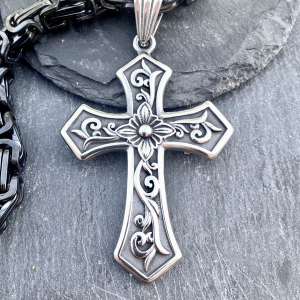 Sanity Jewelry Necklace Cross - Scrollwork Cross Pendant - Necklace (692)