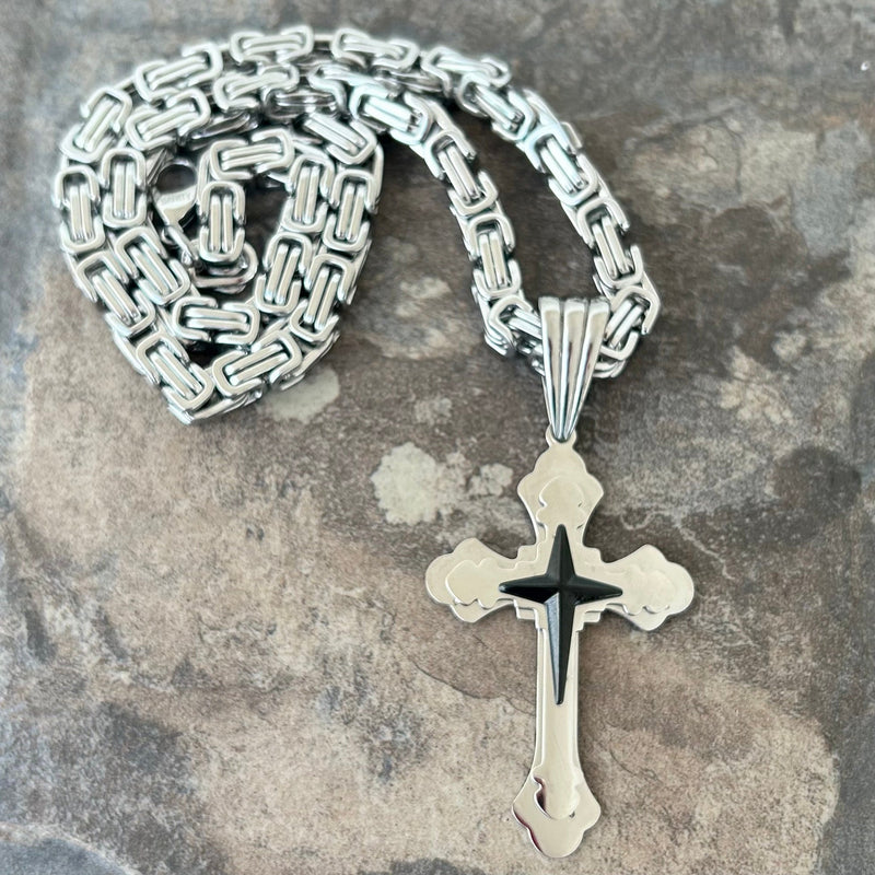 Sanity Jewelry Necklace Cross - Silver & Black Cross Pendant - Necklace SLC477 CLEARANCE