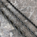 Sanity Jewelry Necklace - Men & Women's 2mm - 16" Black "Classic Rope Chain" Necklace - 2mm, 4mm, 6mm - 16-30 inch length!