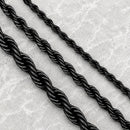 Sanity Jewelry Necklace - Men & Women's 2mm - 16" Black "Classic Rope Chain" Necklace - Black 2mm, 4mm, 6mm - 16-30 inch length!