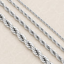 Sanity Jewelry Necklace - Men & Women's 2mm - 16" Silver "Classic Rope Chain" Necklace - Silver 2mm, 3mm, 4mm, 5mm, 6mm - 16-30 inch length!