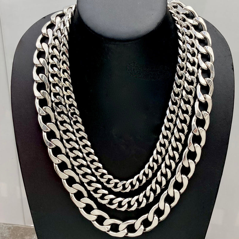SANITY JEWELRY® Necklace Necklace Cuban - 3/8" Custom - Polished Silver Havana - CN310
