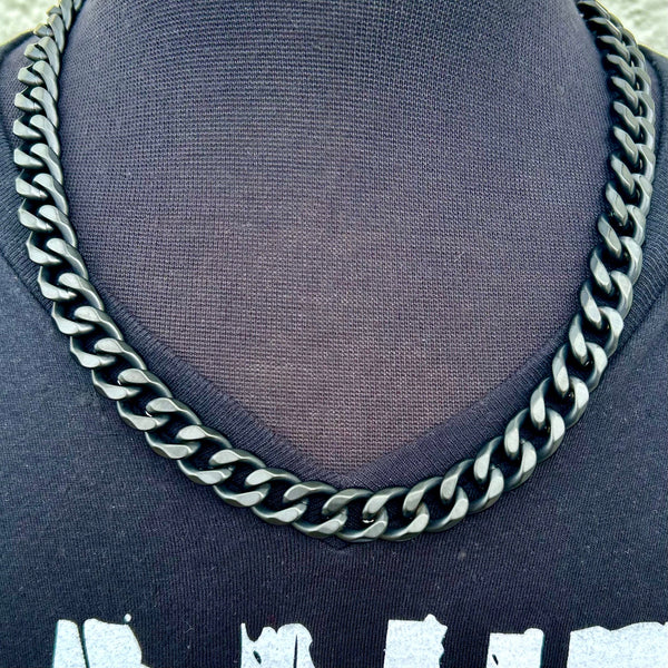 SANITY JEWELRY® Necklace Necklace - Diamond Cut Cuban Link - Black - 3/8" Wide - CN07