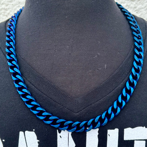 SANITY JEWELRY® Necklace Necklace - Diamond Cut Cuban Link - Blue - 3/8" Wide - CN04