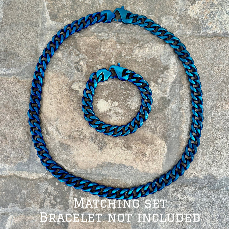 SANITY JEWELRY® Necklace Necklace - Diamond Cut Cuban Link - Blue - 3/8" Wide - CN04