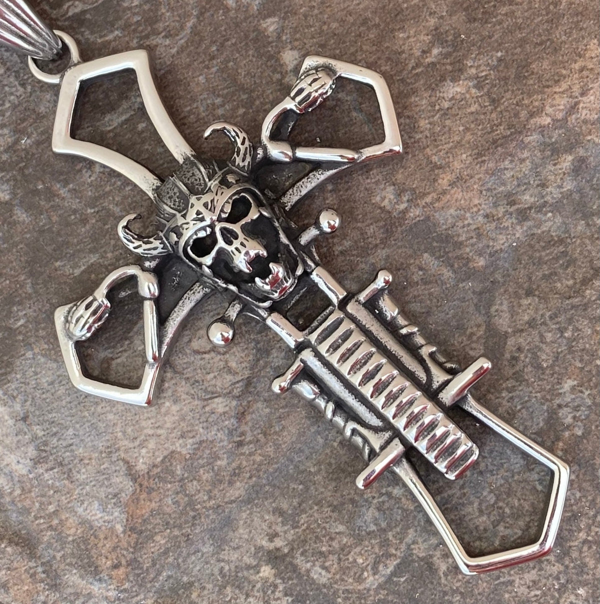 額少年×SKOLOCT×Cruz amulet Cross - Old School Valhalla Skull Pendant - Necklace (855)