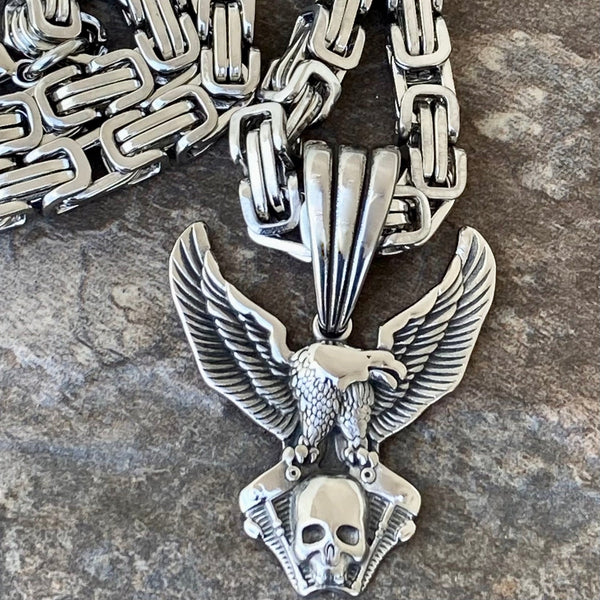 Sanity Jewelry Necklace Pendant Only Eagle & VTwin - Silver - Necklace (470)