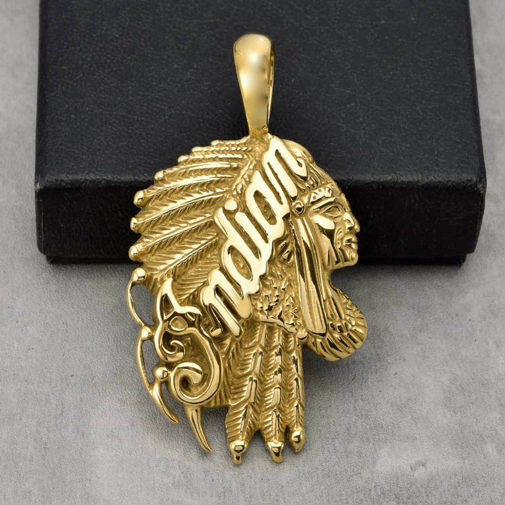 Indian Pendant Large - Gold - Necklace (694), image size:1000x1000