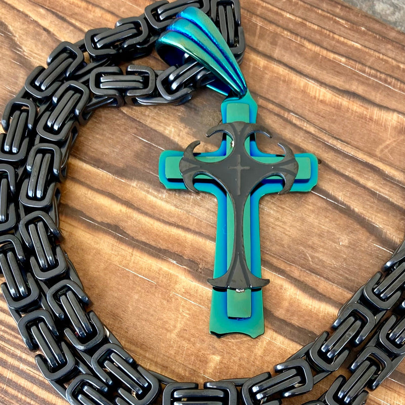 Sanity Jewelry Necklace Pendant Only Risen Cross Black & Turquoise Pendant - Necklace (830)