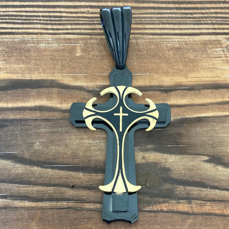 Sanity Jewelry Necklace Pendant Only "Sanity's Combo" - Cross - Risen Cross Black & Gold Pendant - Necklace (820)