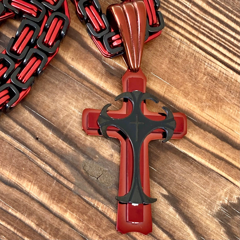 Sanity Jewelry Necklace Pendant Only "Sanity's Combo" - Cross - Risen Cross Red & Black Pendant - Necklace (827)