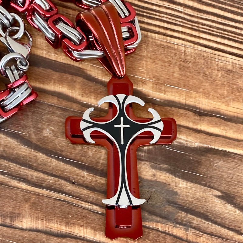 Sanity Jewelry Necklace Pendant Only "Sanity's Combo" - Cross - Risen Cross Red & Silver Pendant - Necklace (826)