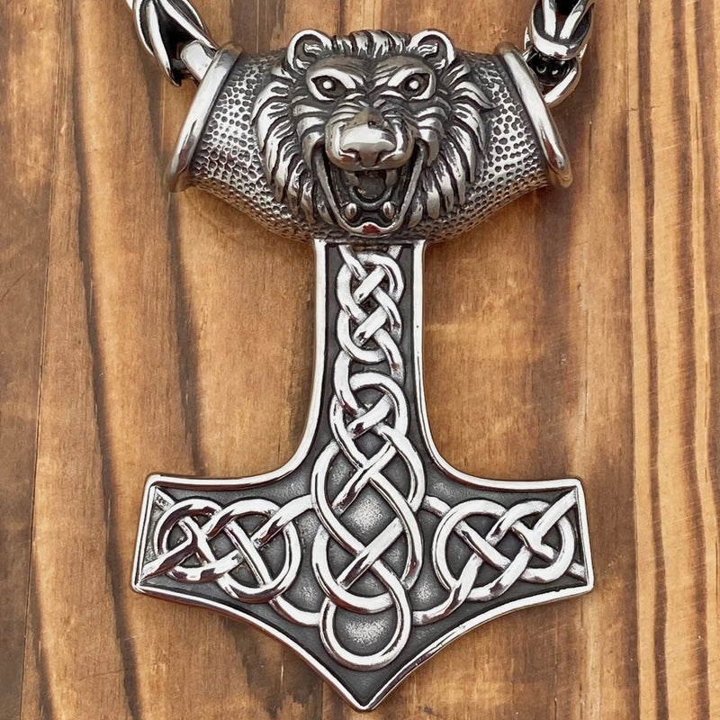 Sanity Jewelry Necklace Pendant Only Viking Hammer Pendant - Large Lion - Necklace (240)