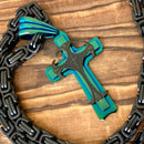 Sanity Jewelry Necklace Risen Cross Black & Turquoise Pendant - Necklace (830)