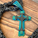 Sanity Jewelry Necklace Risen Cross Black & Turquoise Pendant - Necklace (830)