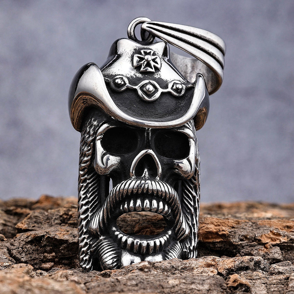 Jewelry Trends Pewter Skull with Cowboy Hat Pendant on Black