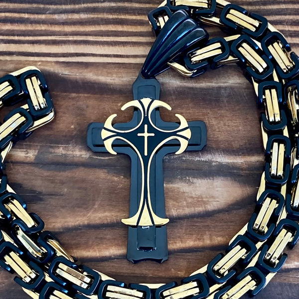 Sanity Jewelry Necklace "Sanity's Combo" - Cross - Risen Cross Black & Gold Pendant - Necklace (820)