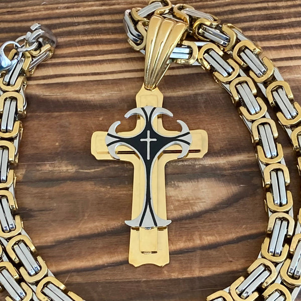 Sanity Jewelry Necklace "Sanity's Combo" - Cross - Risen Cross Gold & Silver Pendant - Necklace (822)