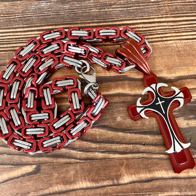Sanity Jewelry Necklace "Sanity's Combo" - Cross - Risen Cross Red & Silver Pendant - Necklace (826)