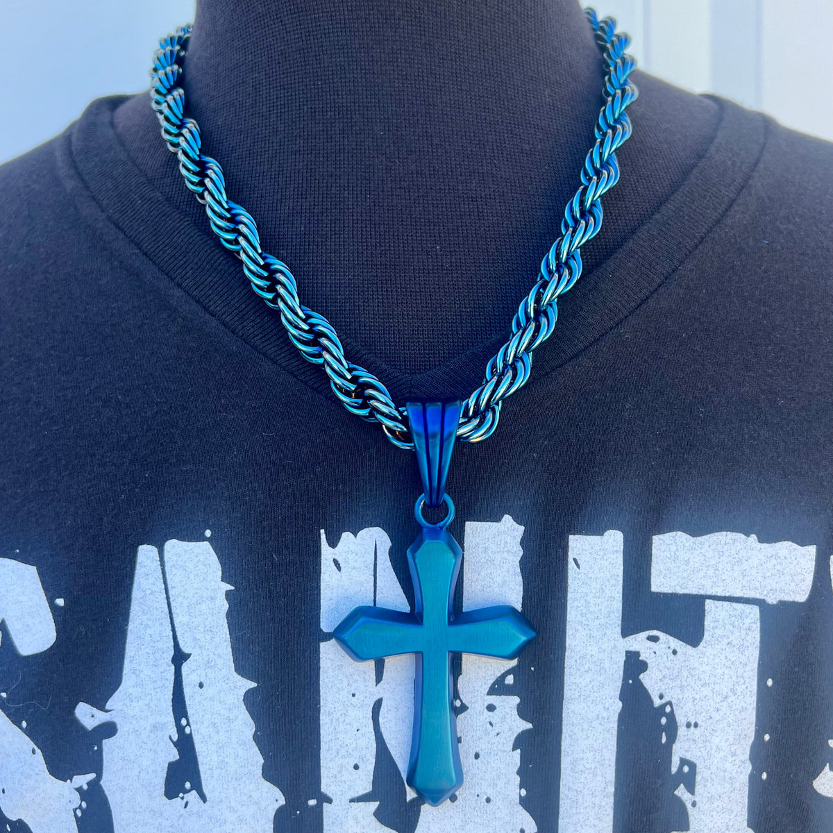 Sanity's Favorite Cross Large - Blue - Pendant - Necklace - 818C